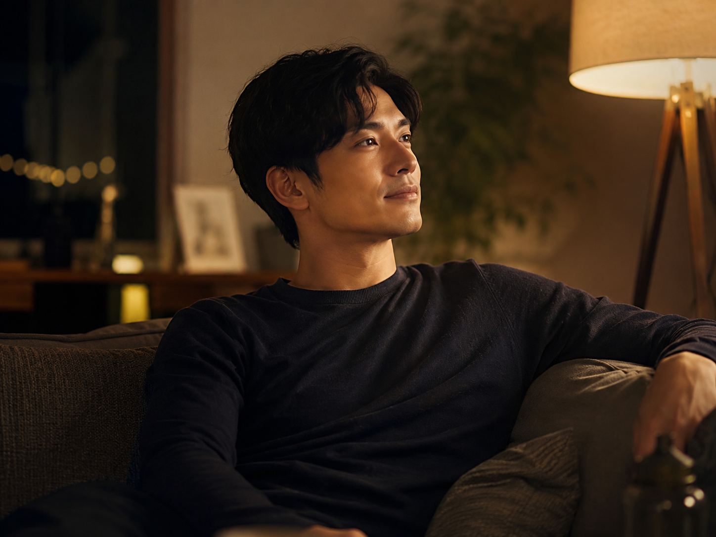 夜にリラックスする男性